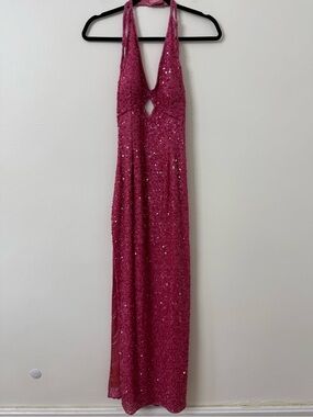 {M} Scala Fuchsia Sequin Halter Gown